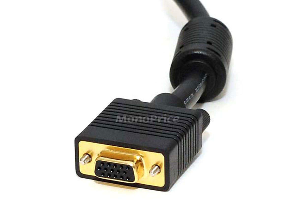 Monoprice Super VGA Cable - 50 Feet - Black | Male to Female with Ferrites for in-Wall Installation | Gold Plated, CL2 Rated
