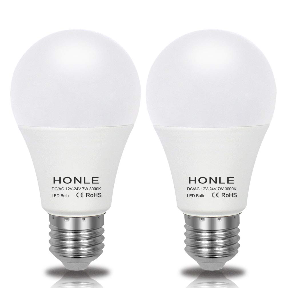 Honle E26 LED Light Bulbs AC/DC 12V 24V Low Voltage 7W Warm White 3000k Standard Edison Base 60w Halogen Bulb Equivalent A19 for Rv, Off Grid Solar