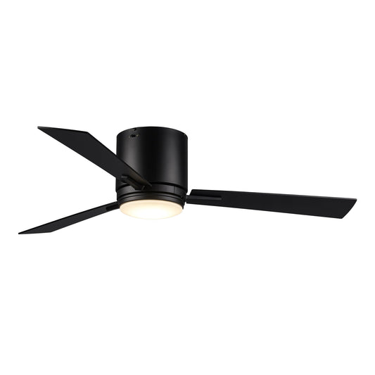 Asher Hamilton AHF-213BK Vero 52 Inch Low Profile Indoor Ceiling Fan | Integrated LED 22 Watts 1160 Lumens 3000K | 3 Blade Flush Mount Design |