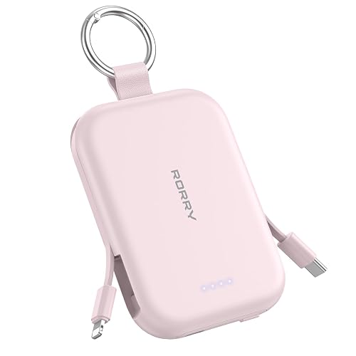 RORRY CharmGo Portable Charger, 5000mAh Portable Charger Power Bank with Built-in Cables, Travel Keychain Charger Battery Pack for iPhone