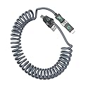 Haiteron 240W Coiled USB C Cable for Car,4 in 1 Charging Cable Fast Charging USB C to USB C Cable with LED Display Combo USB A/C to C/L for iPhone