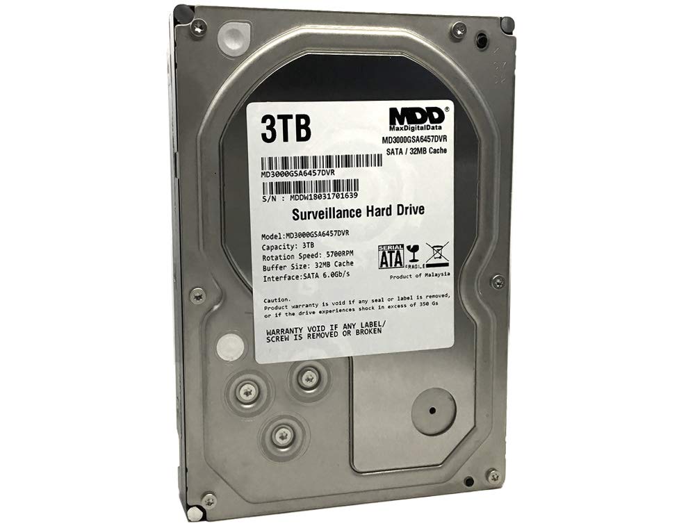 MDD MAXDIGITALDATA 3TB 32MB Cache 5700PM SATA 6.0Gb/s 3.5'' Internal Surveillance CCTV DVR Hard Drive (MD3000GSA3257DVR) (Renewed)