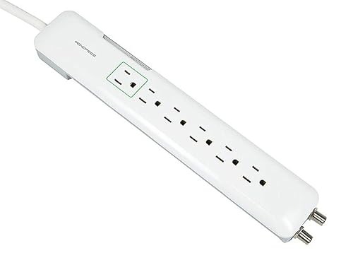 Monoprice Power & Surge - 6 Outlet Slim Surge Protector Power Strip With Coaxial Line Protection - 4 Feet - White | Cord UL Rated 1,080 Joules