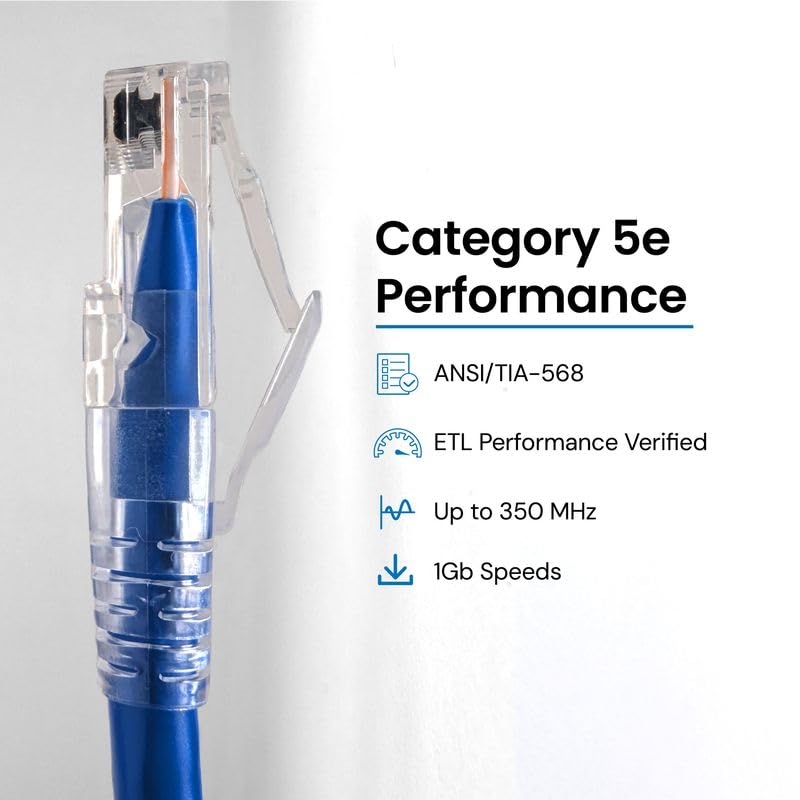 ICC CAT5e Ethernet Patch Cord, RJ45 UTP 24AWG, 350 MHz, 7 FT, Blue, 25-Pack