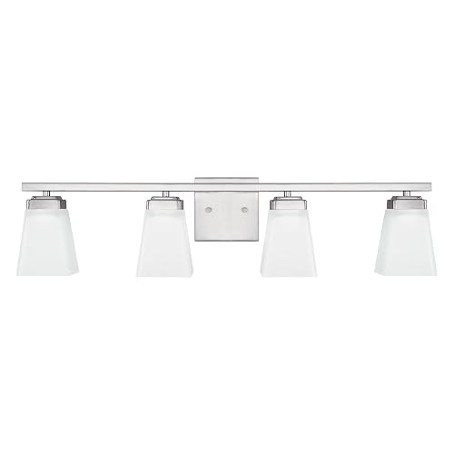 HomePlace by Capital Lighting 114441BN-334 Baxley Modern Soft White Glass Bathroom Vanity Wall Light, 4-Light 400 Total Watts, 7" H x 31" W, Brushed