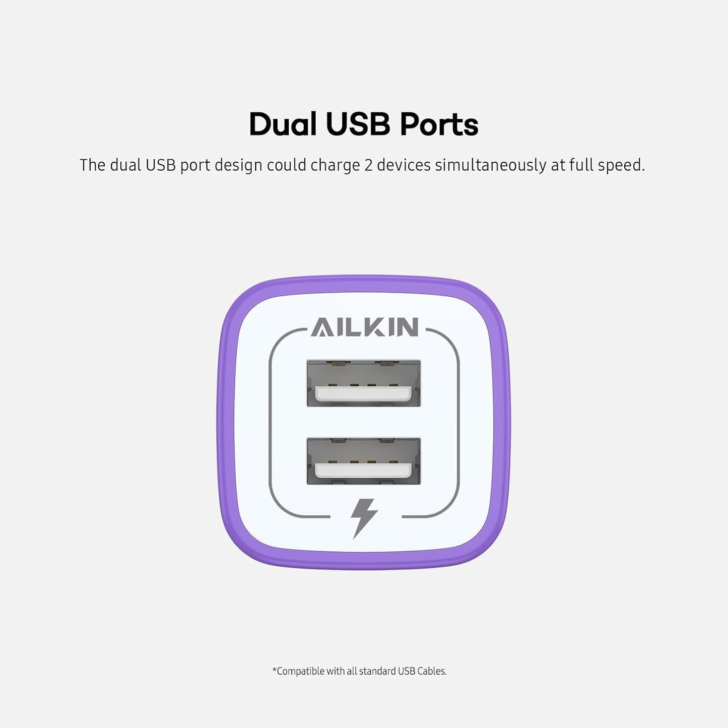 AILKIN USB Wall Charger, Charger Adapter, 2.1Amp Dual Port Quick Charger Plug Cube for iPhone, Samsung Galaxy Double USB A AC Power Adapter US