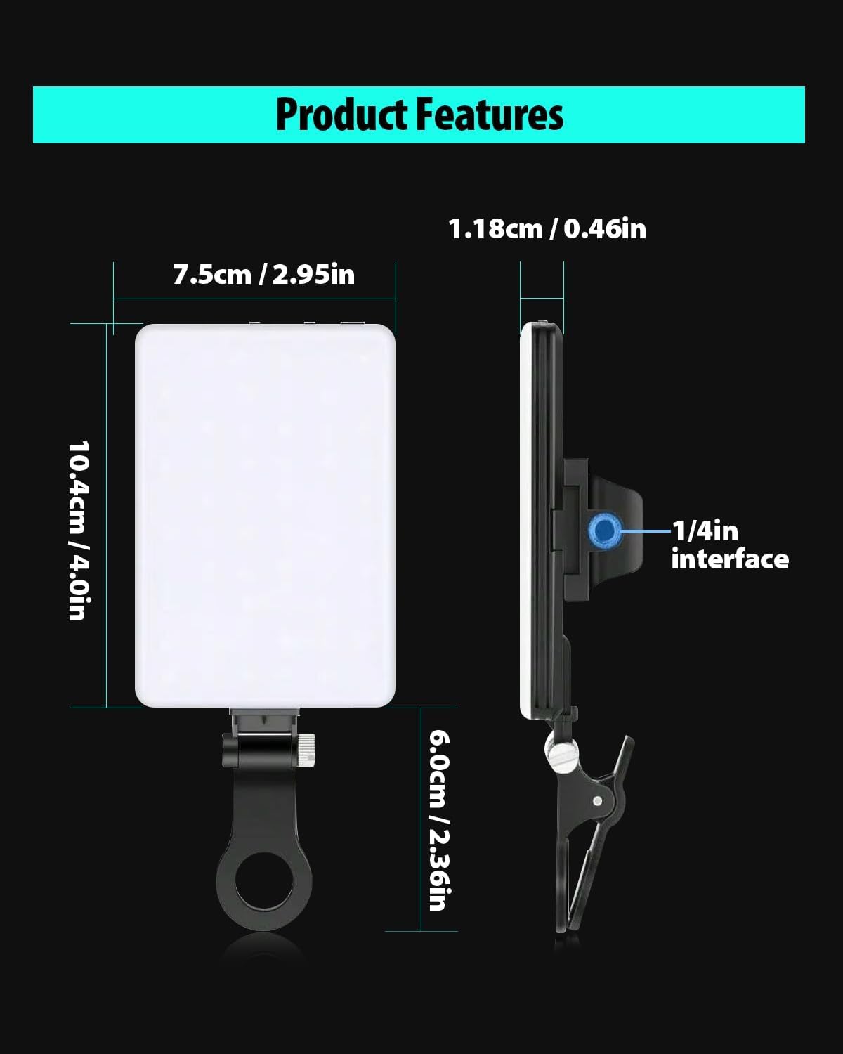 60 LED Portable Selfie Light Video Conference Lighting with Clip & Camera Tripod Adapter Rechargeable 2000mAh CRI 97+, 3 Light Modes for Phone iPhone