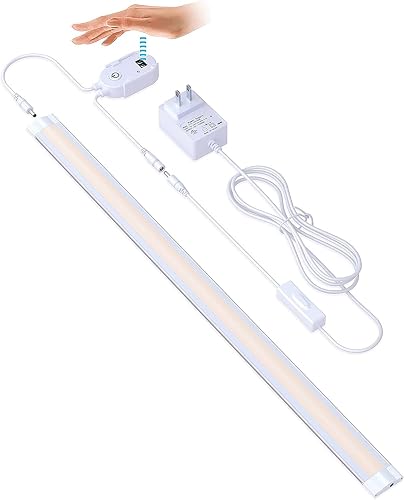 Under Cabinet Lighting LED 20In Kitchen Under Counter Light Fixtures Dimmable with Manual Sensor Control,Desk,Over Sink,Tool Box Hutch Light Bar Plug