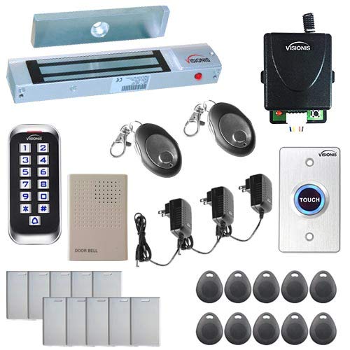 Visionis FPC-5652 One Door Access Control System Outswing Door 600lbs Magnetic Lock with VIS-3005 Slim Outdoor IP68 RFID Keypad Entry Security