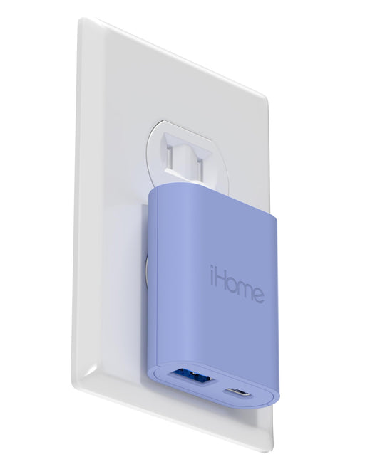 iHome USB C Charger: AC Pro 20W Multiport (1 USB-C Port, 1 USB-A Port), Flat USB Block, Dual Port USB Plug Adapter & Phone Charging Block (Lavender)