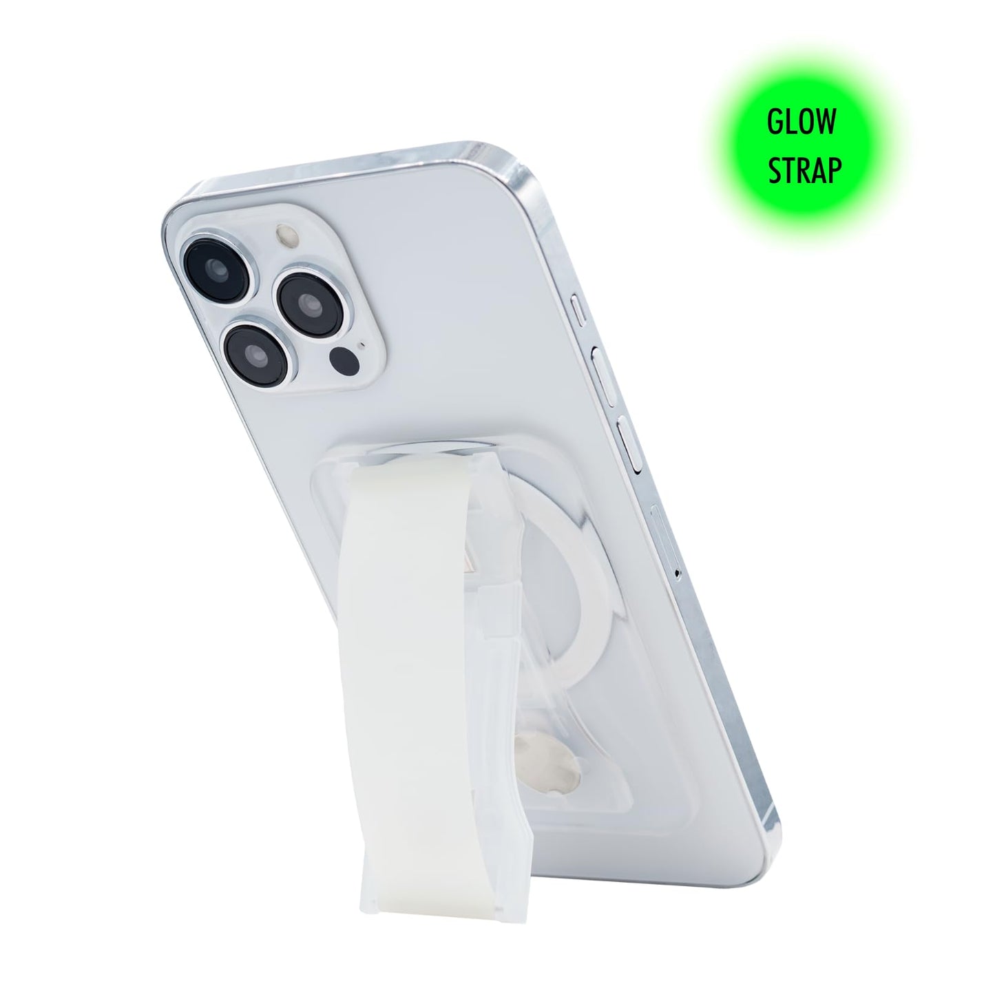 LOVEHANDLE PRO for MagSafe Compatible Magnetic Phone Grip - Phone Strap - Mount, Handle and Kickstand for Smartphone and Tablet - Natural Glow