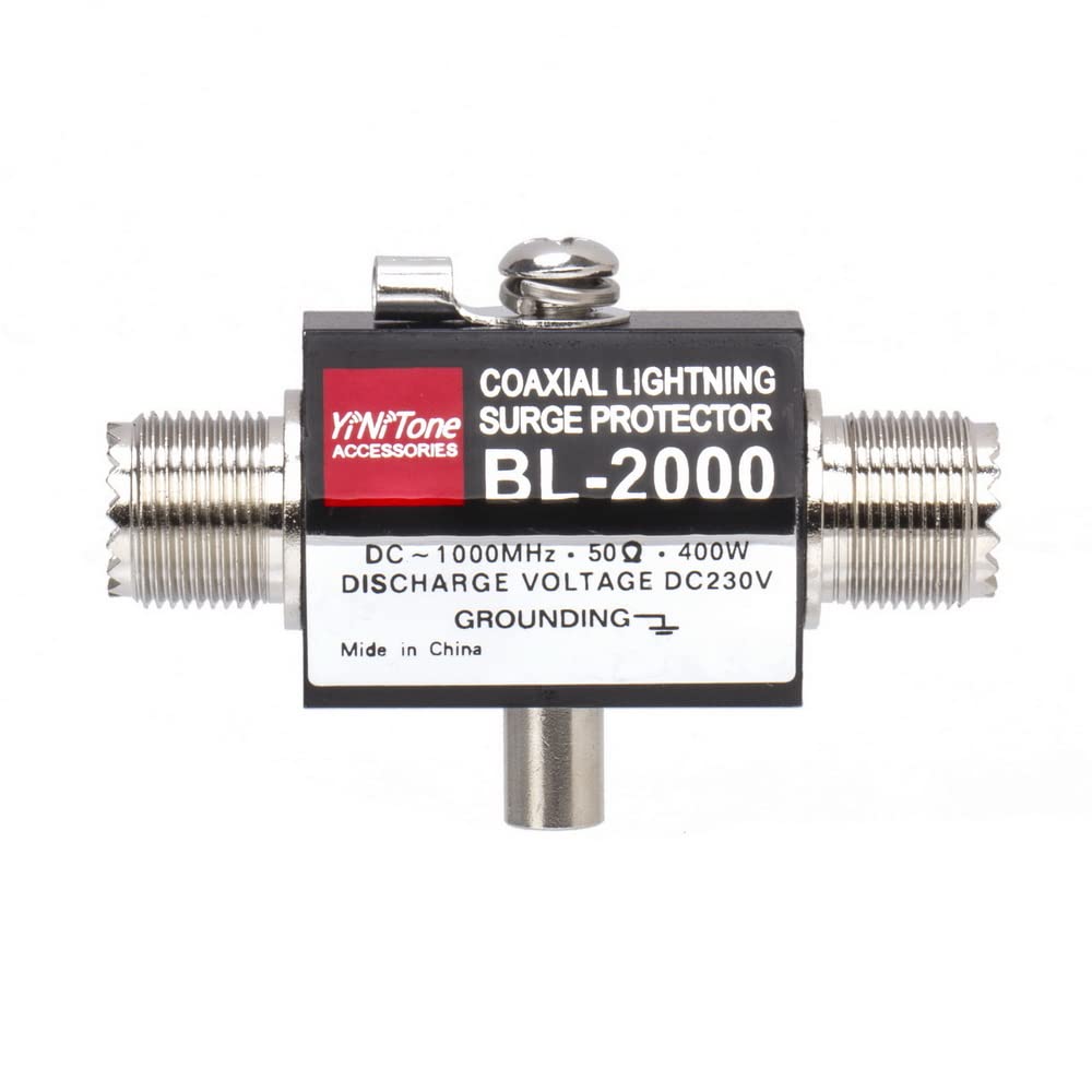 YiNiTone BL-2000 UHF Coaxial Lightning Surge Arrester, 0-2500MHz 50 Ohms Lightning Surge Protector Male to Female to Female UHF Connector (PL259
