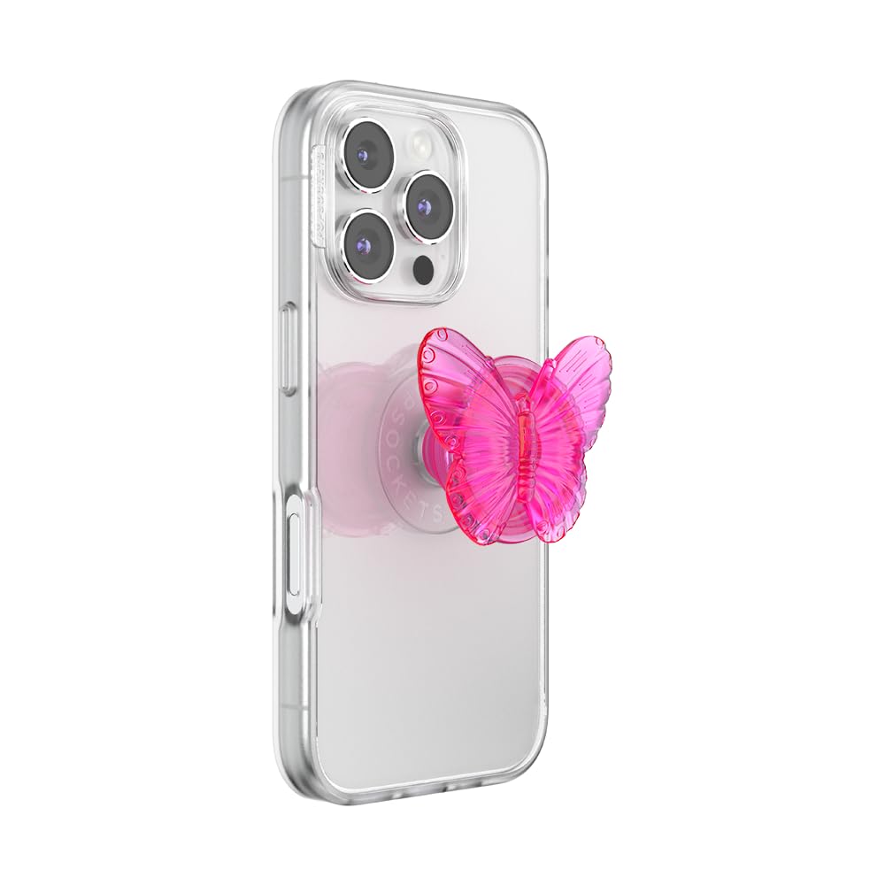 PopSockets Phone Grip with Expanding Kickstand, Adhesive Grip, Enamel - Molded Butterfly Magenta