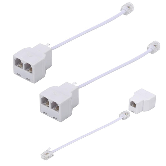 Yumiwoow Phone Line Splitter,Telephone Splitter,with RJ11 6P4C Plugs,Suitable for Telephone,Fax Machine,White 3-Pack