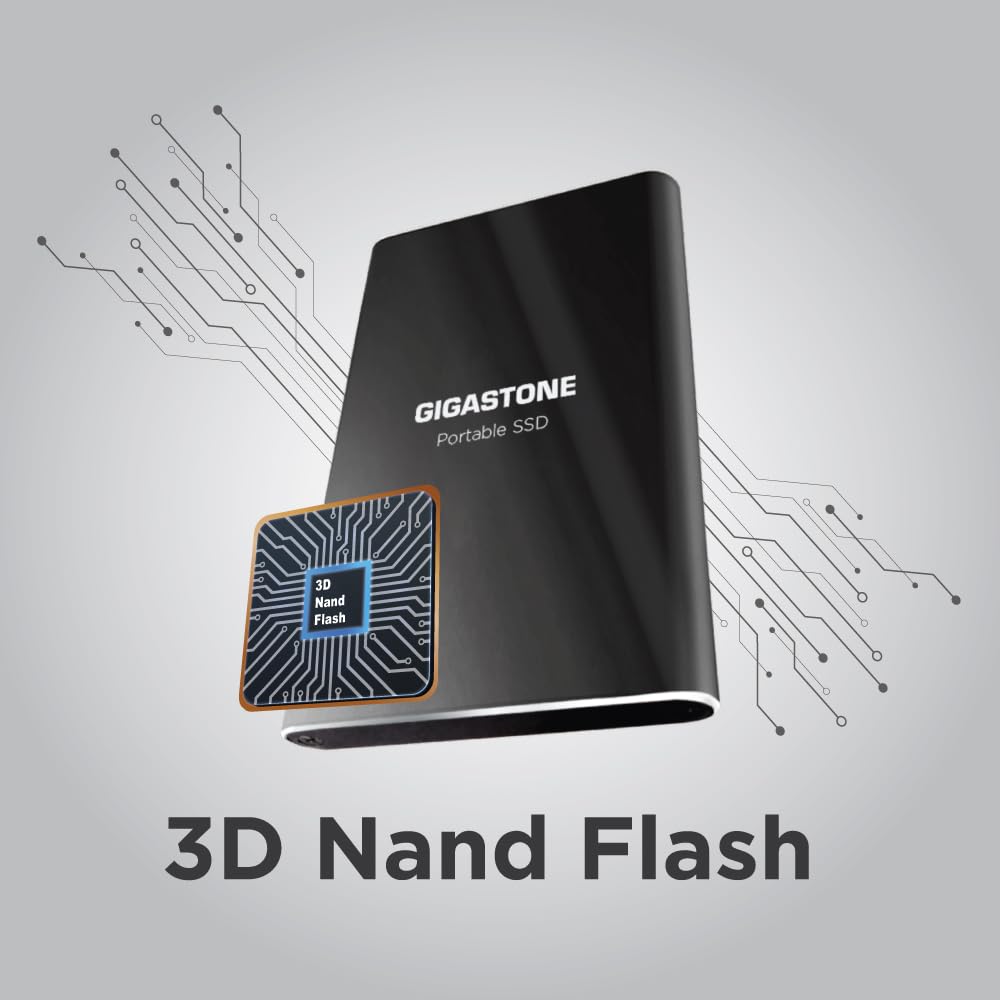 Gigastone 1TB External SSD Read Speed 500MB/s USB 3.2 USB-C External Solid State Drive Portable, 3D NAND Ultra Slim Metal, for PS4 PC Laptop Mac
