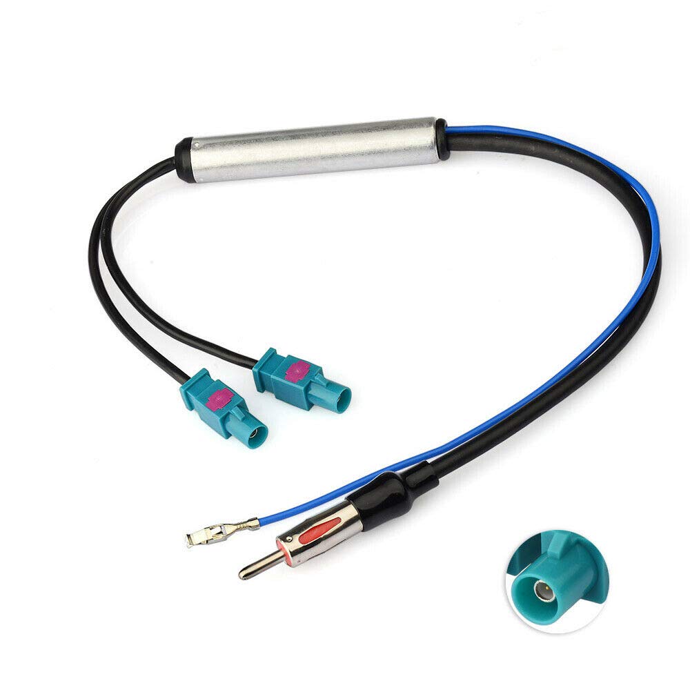 Eightwood Dual Fakra Z Plug to DIN Plug FM AM Car Radio Antenna Adapter 12V+ Active Amplifier Cable 12in Compatible with Aftermarket GPS Navigation