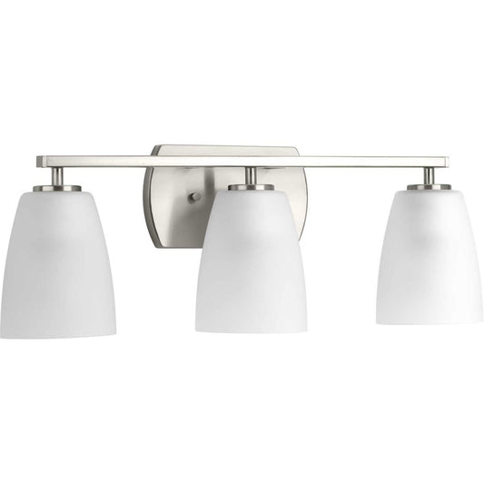 Progress Lighting Leap Collection 3-Light Etched Glass Modern Bath Vanity Light Brushed Nickel