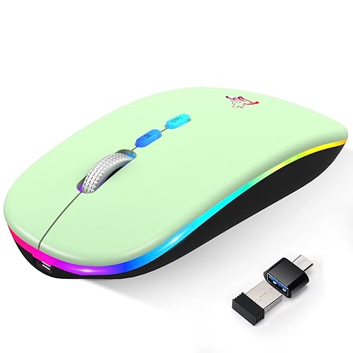 HOTLIFE LED Wireless Mouse, Slim Rechargeable Silent Portable USB Optical 2.4G Wireless Bluetooth Two Mode Computer Mice with USB Receiver and Type C