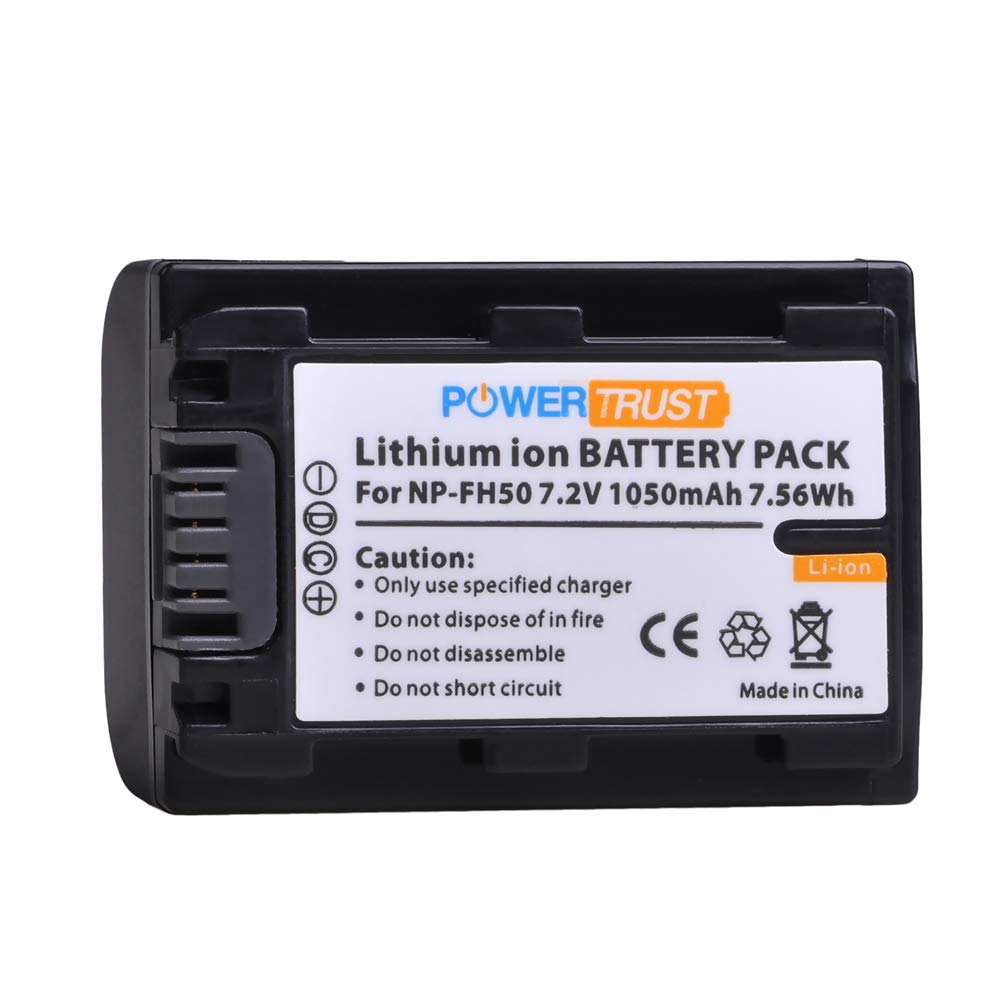 PowerTrust 2-Pack NP-FH50 Battery + USB Dual Charger for Sony NP-FH40 NP-FH30 Series Batteries and DSC-HX1 HX100 HX100V HX200 HX200V HDR-TG1E TG3 TG5