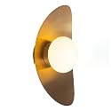 Qepeety Mid Century Modern Wall Sconce, Glass Wall Light Fixtures Vintage Crescent Shape Gold Brushed Finish LED Wall Mount Light for Living Room