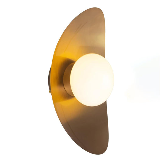 Qepeety Mid Century Modern Wall Sconce, Glass Wall Light Fixtures Vintage Crescent Shape Gold Brushed Finish LED Wall Mount Light for Living Room