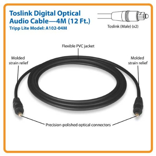 Tripp Lite Toslink Digital Optical SPDIF Audio Cable, 4 meters (13-ft.) (A102-04M) Multicolor