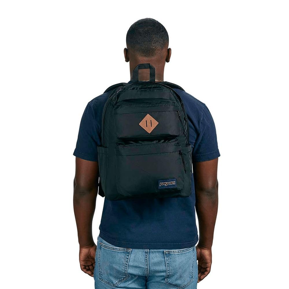 JanSport Double Break Backpack - 15-inch Padded Laptop Compartment, Dual Water Bottle Pockets, Internal Organizer, Large Main Compartment, Black
