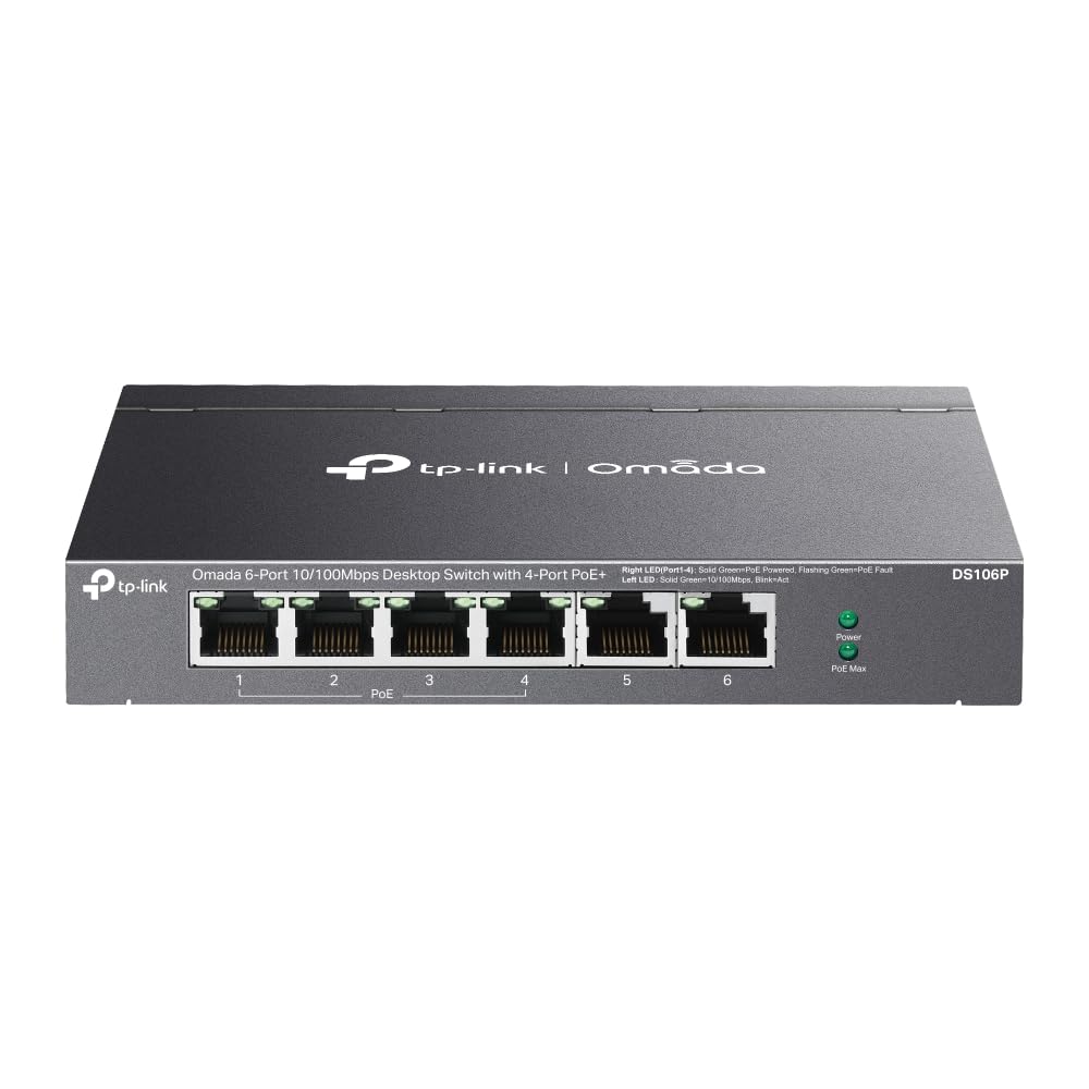 Omada DS106P, 6-Port 10/100Mbps Unmanaged Desktop Switch with 4-Port PoE+