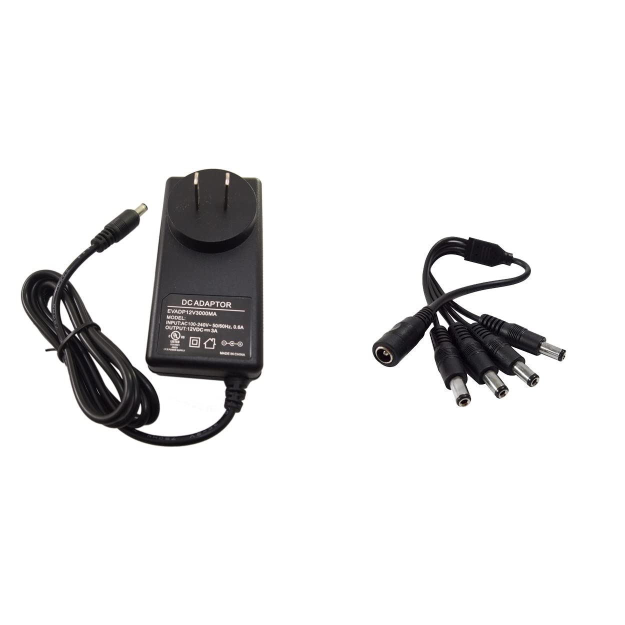 EVERTECH 12V DC 3A (3000mA) (100V-240V AC/DC 12V) with 1 to 4 Splitter Power Splitter (4 Port), UL Certified Power Adapter for CCTV Security Cameras…