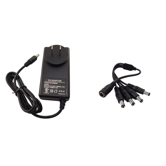 EVERTECH 12V DC 3A (3000mA) (100V-240V AC/DC 12V) with 1 to 4 Splitter Power Splitter (4 Port), UL Certified Power Adapter for CCTV Security Cameras…