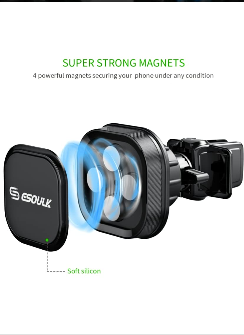 Esoulk Magnetic Car Phone Mount - Universal Air Vent Cell Phone Holder, Hands-Free Strong Magnet Auto Mount, 360° Rotation, Compatible with iPhone