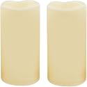 2 PCS 3" x6" Waterproof Outdoor Battery Operated Flameless LED Pillar Candles with Timer Flickering Plastic Resin Electric Decorative Light