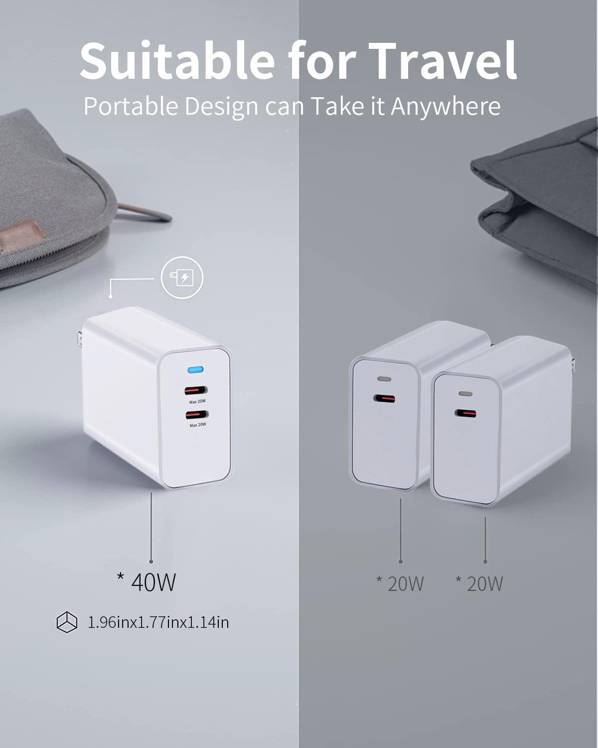 Ftenlyen 40W Dual Port USB C Charger Block, 20W+20W PD 3.0 Fast Charging for iPhone 15/14/13/12/11/XS/XR/X, iPad Pro/Air/Mini, Google Pixel, Samsung