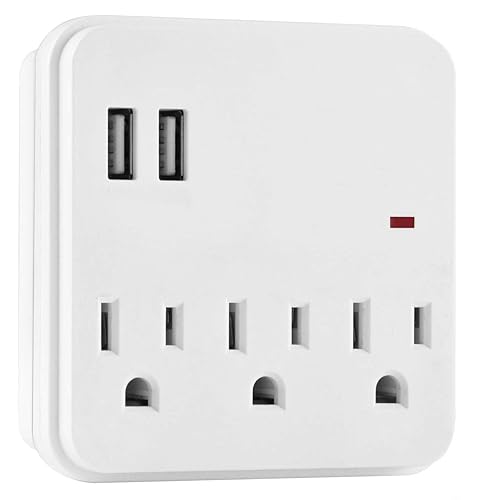 Seven Star 3 Outlets Wall Tap Surge Protector with 2 USB Ports - 300 Joules of Surge Protection AC Power Plug