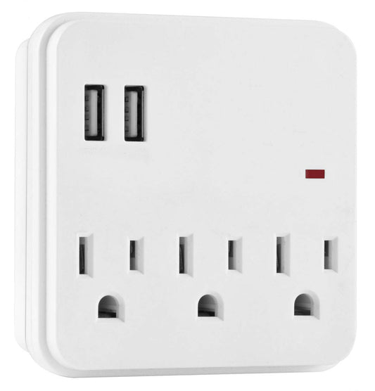 Seven Star 3 Outlets Wall Tap Surge Protector with 2 USB Ports - 300 Joules of Surge Protection AC Power Plug