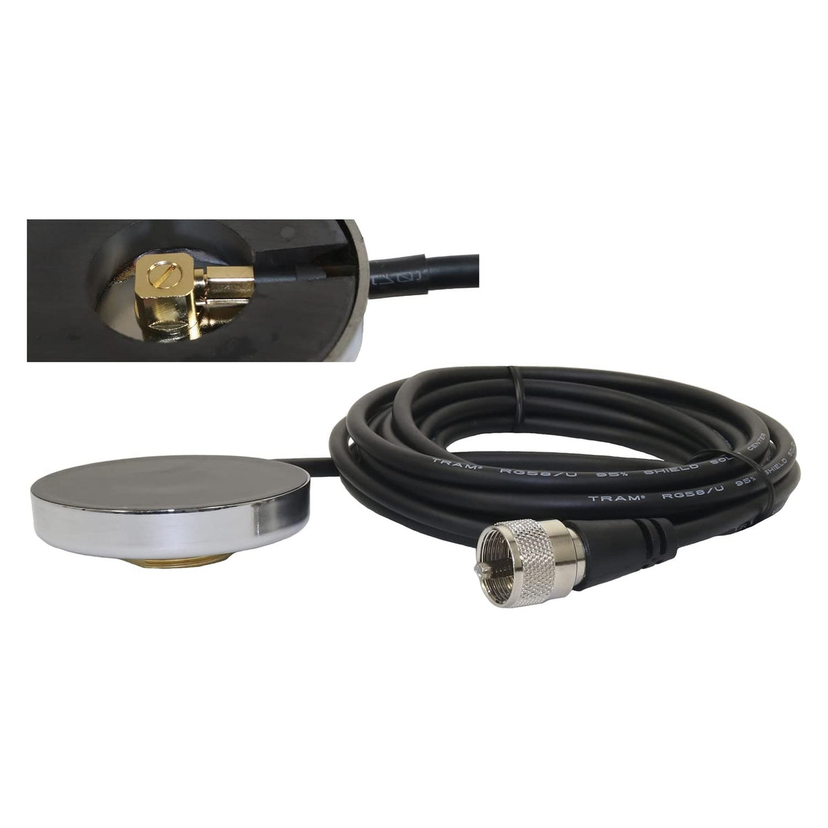 Tram® UHF Strong 2-1/2-In. NMO Magnet Mount for High Frequencies, 12-Ft. Cable with PL-259 Connector (Chrome)