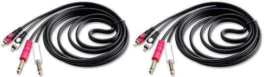 2 Pair Mr DJ CDQR12 12 Feet Dual 1/4" TS Mono to Dual RCA Male Pro DJ PA Audio Cable
