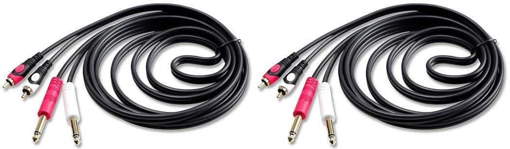 2 Pair Mr DJ CDQR25 25 Feet Dual 1/4" TS Mono to Dual RCA Male Pro DJ PA Audio Cable