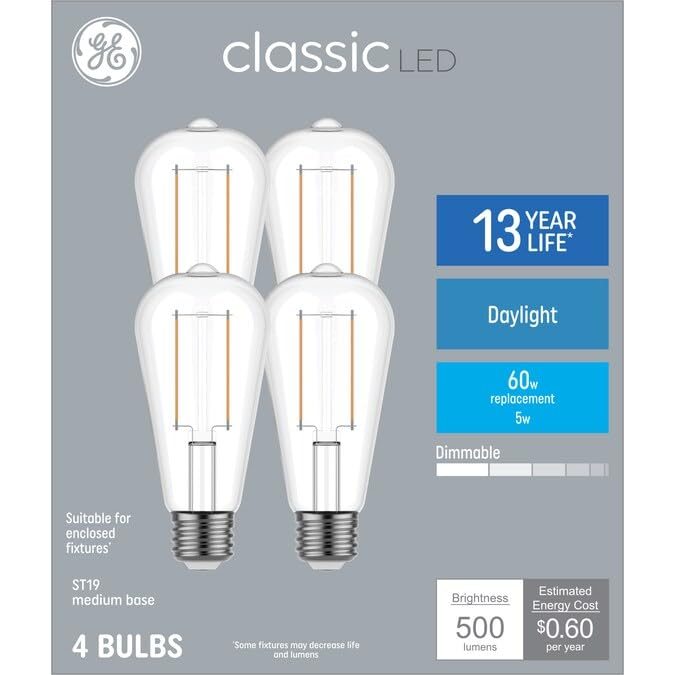 Vintage Edison-Style LED Bulbs, 60W Equivalent, Daylight (4-Pack) by GE