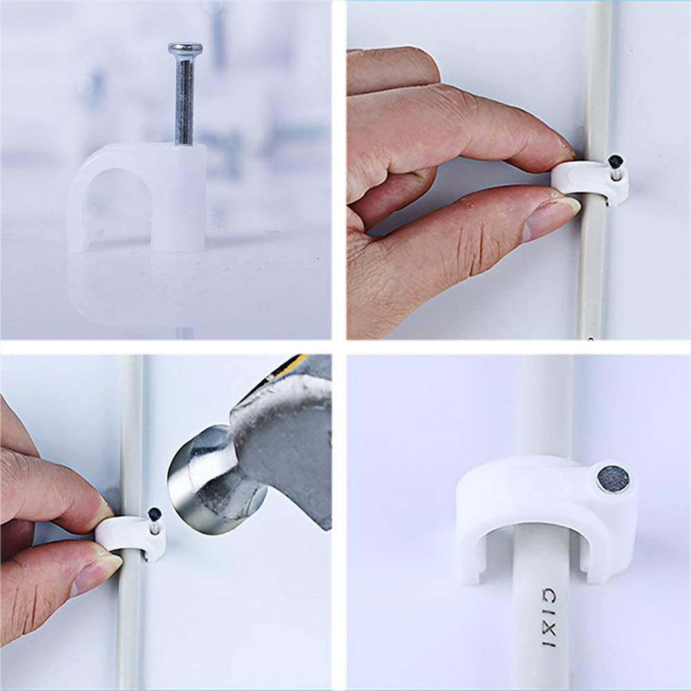 TENINYU 200 Pack Nail In Cable Clips Cable Management Ethernet Cable Nails Tacks Clips 7mm for RG6 Cat6 Cable - White