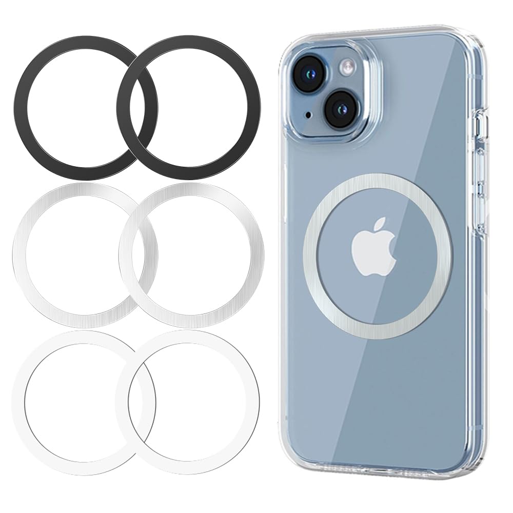 KALAPOP Metal Rings 6PCS,Ultra-Thin(0.4mm)for MagSafe Sticker/Magnetic Adapter/Phone Cases/Wireless charger,Compatible with iPhone