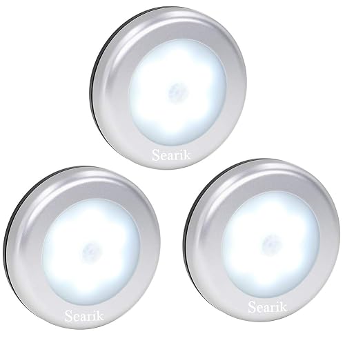 3 Pcs Motion Sensor Light Indoor, Searik Magnetic LED Night Light Battery Powered Step Lights Stair Closet Light Under Cabinet Lighting Stick On