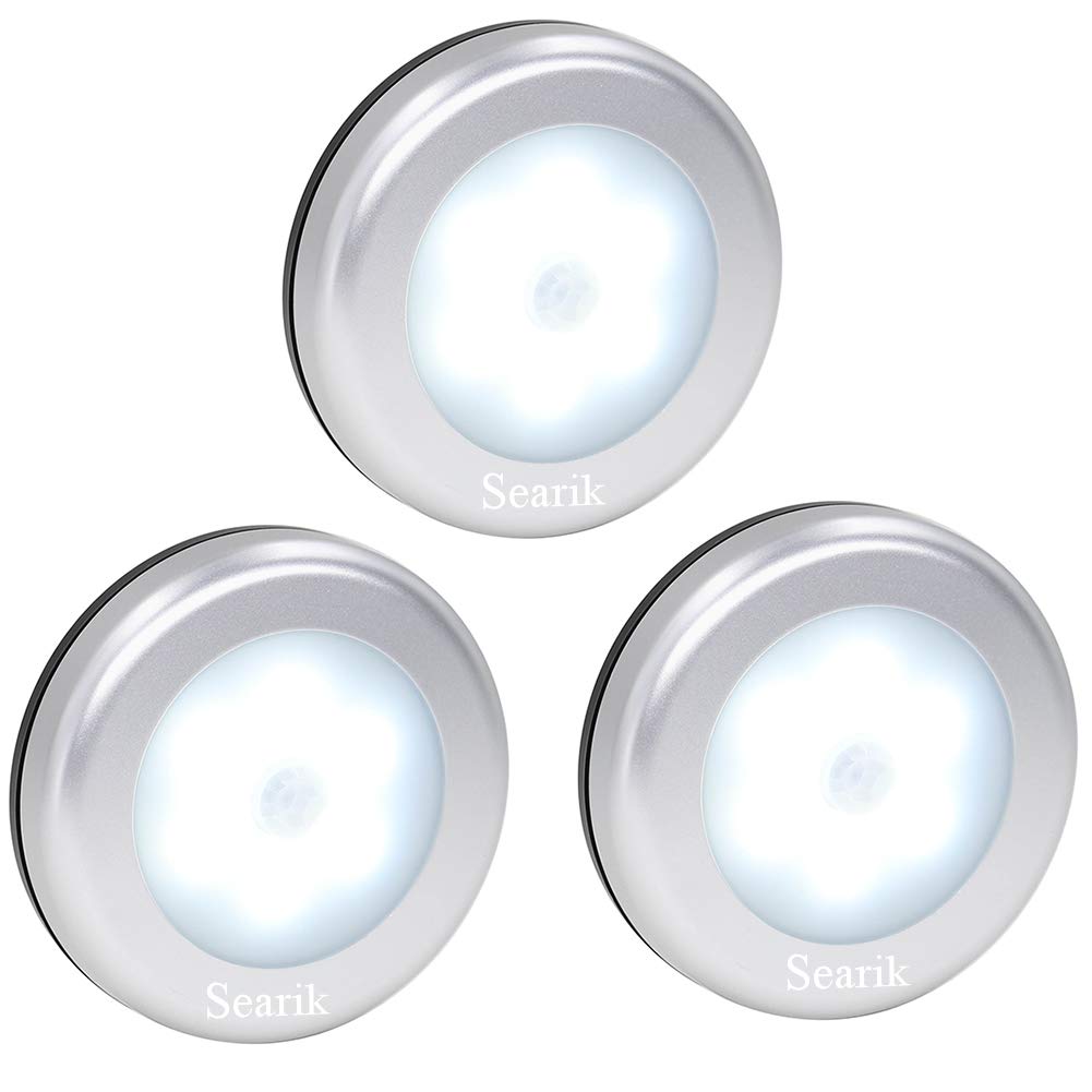 3 Pcs Motion Sensor Light Indoor, Searik Magnetic LED Night Light Battery Powered Step Lights Stair Closet Light Under Cabinet Lighting Stick On