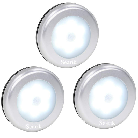 3 Pcs Motion Sensor Light Indoor, Searik Magnetic LED Night Light Battery Powered Step Lights Stair Closet Light Under Cabinet Lighting Stick On