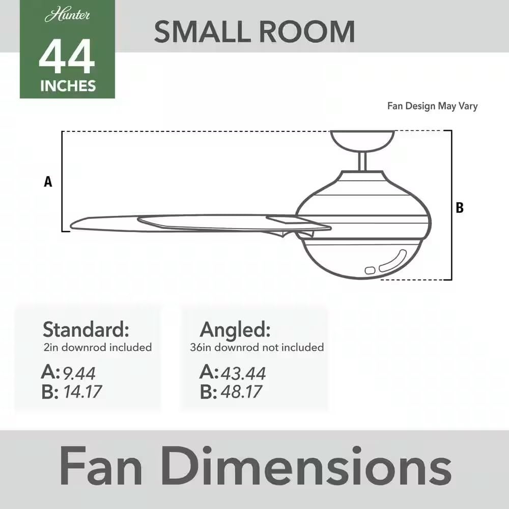 Hunter Fan 44 inch Casual Matte Black Finish Indoor Ceiling Fan with LED Light Kit and Pull Chain (Renewed)