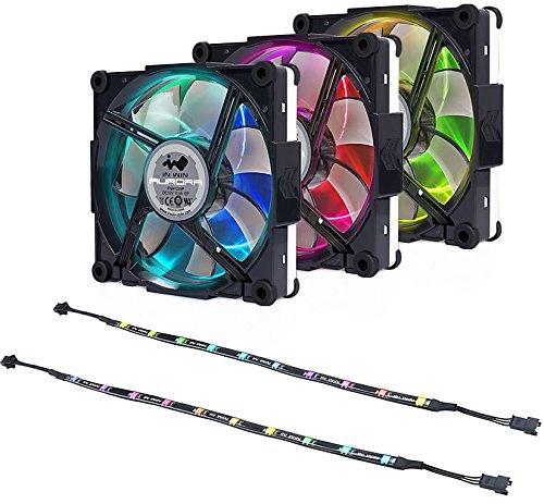 InWin Aurora Fan Kit Black/White, 3 RGB LED 120mm High Performance Silent Cooling Computer Case Fan with Anti-Vibration mounting