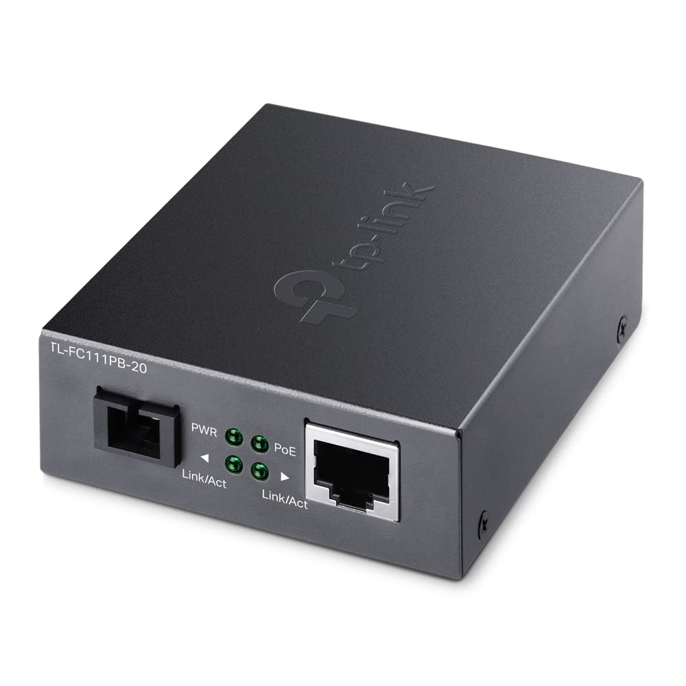 TP-Link TL-FC111PB-20 | 10/100 Mbps WDM SFP to RJ45 Fiber to Ethernet Media Converter with 1-Port PoE | 10/100 Mbps RJ45 Port to 100Base-FX