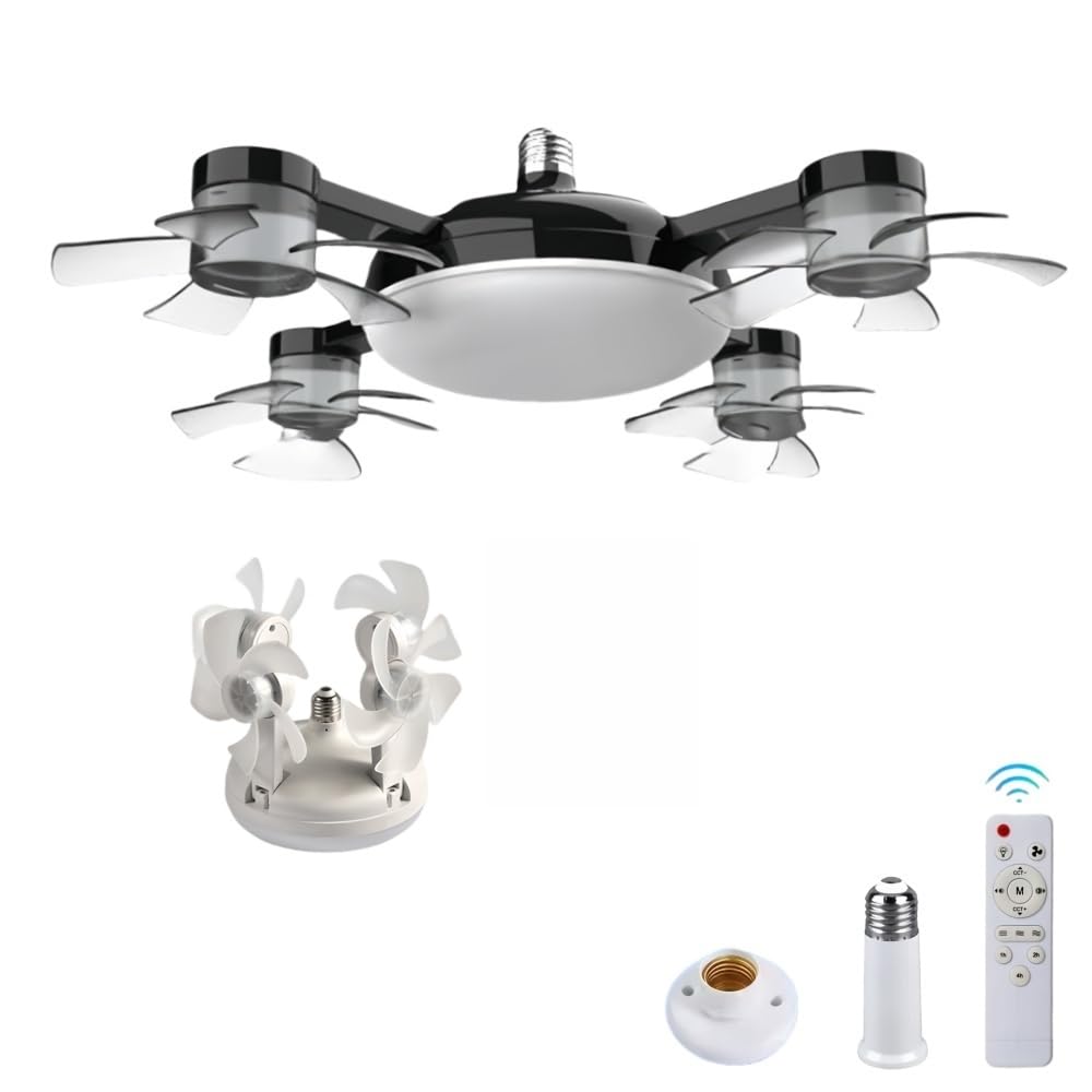 Screw In Ceiling Fan with Light Socket Remote Control, 2-in-1 Foldable Light Socket Fan with LED , 3-Speed Wind, Adjustable Brightness, Easy