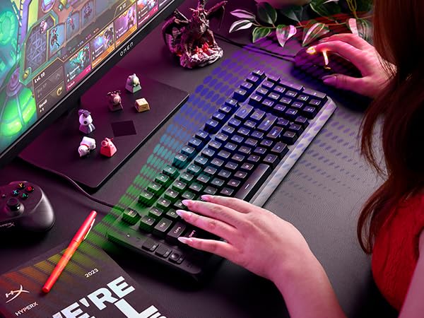 HyperX Eve 1800 - Gaming Keyboard, 1800 Form Factor,10 Zone Customizable RGB Lighting, Built-in Media Buttons, Membrane Switches, - Black