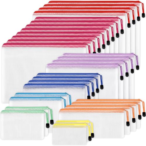 EOOUT 30pcs Mesh Zipper Pouch Bags, 8 Sizes Plastic Bags, 8 Colors Zipper Pouches